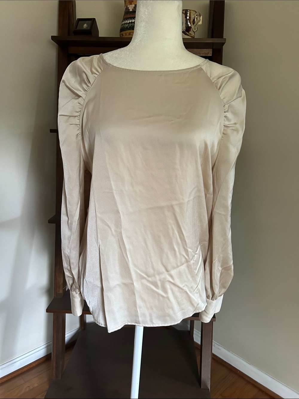 Banana Republic Cream Satin Puff-Sleeve Blouse